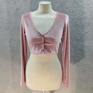 PRETTYLITTLETHING Blush velour crop button up long sleeve lounge top UK size 10 - Picture 1 of 2