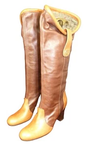 Miss Sixty Tan Brown Soft Leather Knee High Pull On High Heeled Boots UK 4 EU 37 - Picture 1 of 12