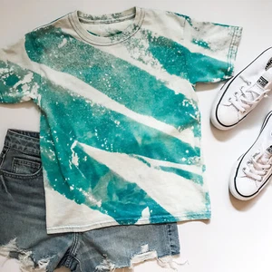 Custom Youth Bleach Tie Dye Short Sleeve T Shirt. Blue, size Small - Picture 1 of 9