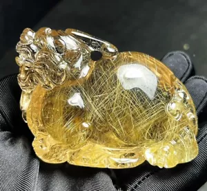 177g Top seltenes natürliches goldenes Haar rutiliertes Pixiu Quarz Mineralkristall - Bild 1 von 8