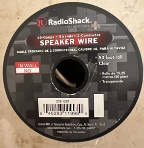 Radio Shack 16-Gauge Stranded 2-Conductor SPEAKER WIRE 50 Foot Roll Clear NEW! - Picture 1 of 8
