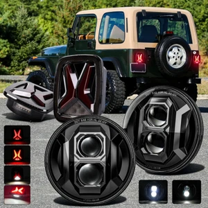 1997-2006 For Jeep Wrangler TJ 2X 7" Led Headlights Pair Tail Lights Smoke Lens - Picture 1 of 12