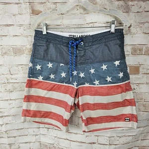 Billabong Lo Tides Boardshorts Size 30 Red White Blue American Flag Patriotic - Picture 1 of 10
