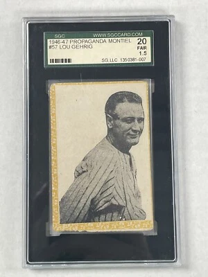 1946-47 Propagandas Montiel Baseball #57 Lou Gehrig cartão SGC 20 1.5 justo - Imagem 1 de 3
