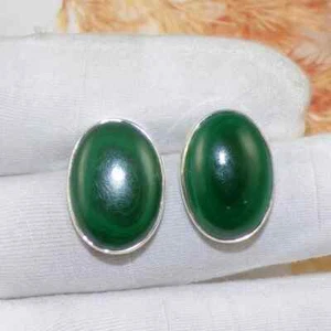 Natural Malachite Gemstone 925 Sterling Silver Cufflinks Birthday Gift For Him - Picture 1 of 6