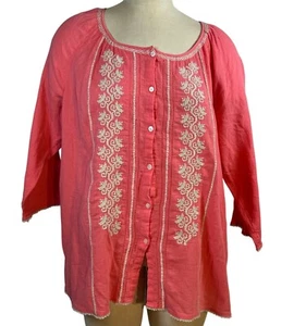 J. Jill koralle 100 % Baumwolle bestickt Bluse Tunika Damen Größe Large Missy - Bild 1 von 10