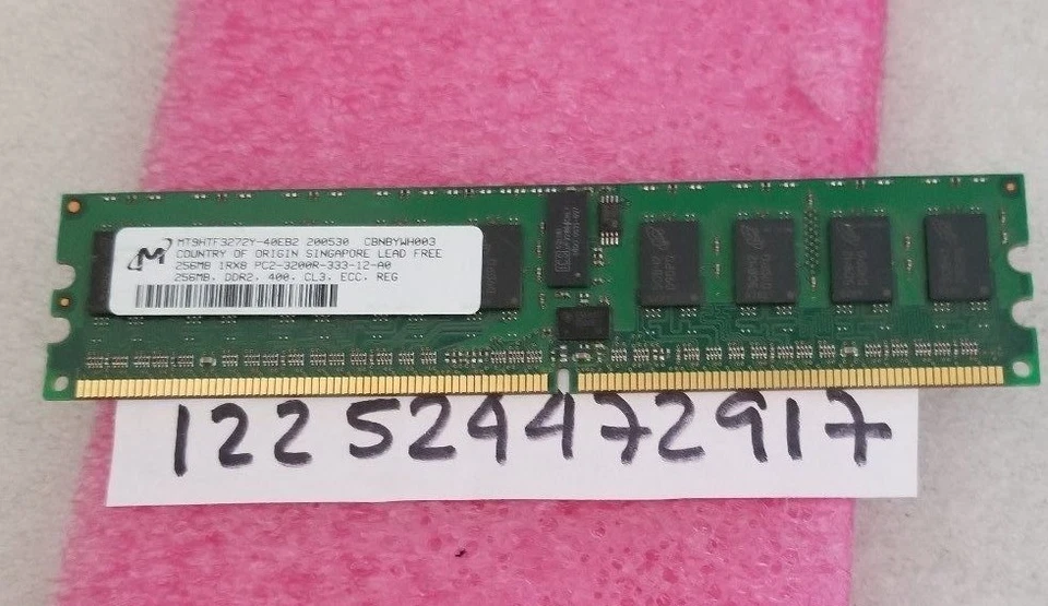 256MB 240PIN  PC2-3200R  CL3 SINGLE RANK  32x8 1Rx8 DDR2-400  1.8V  RDIMM  4D554 - Image 1 of 1