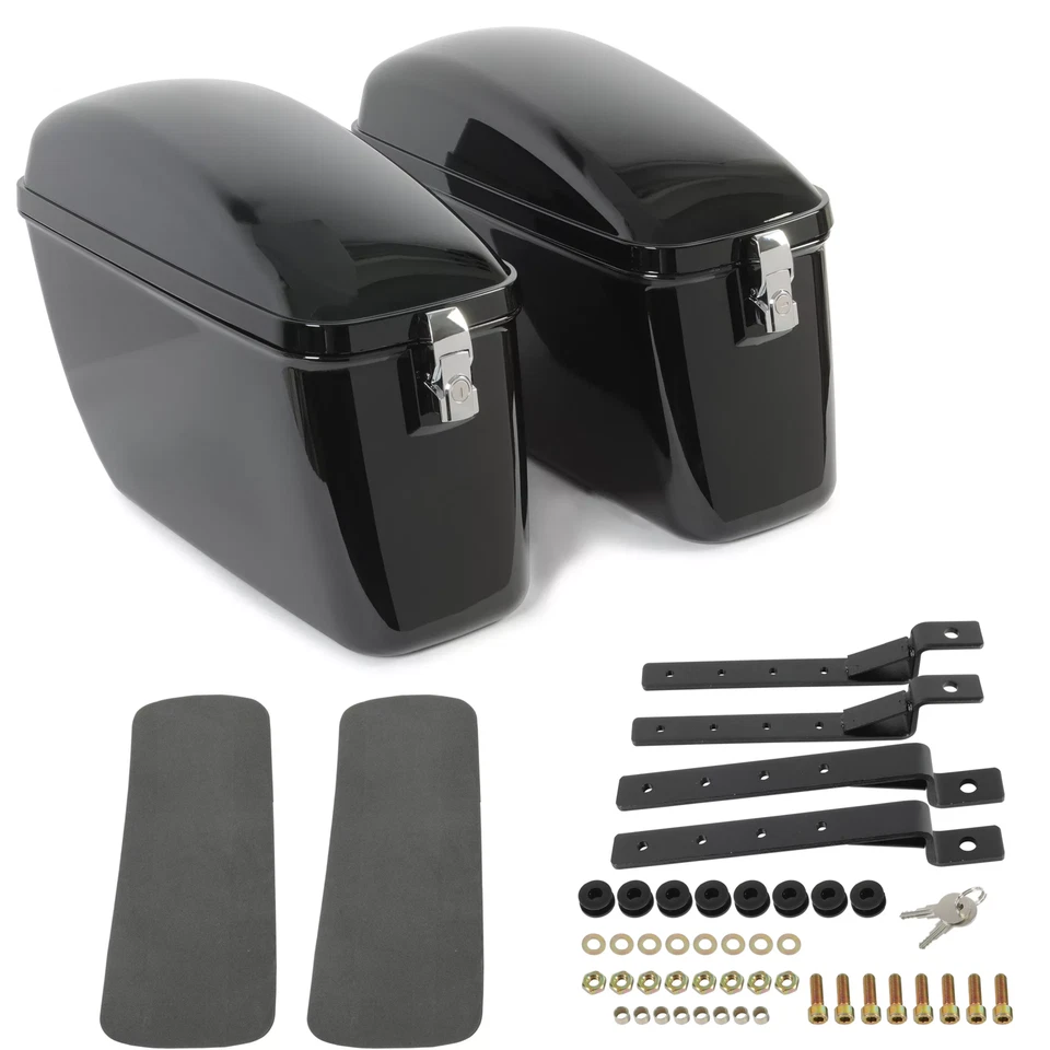 Universal Luggage Motorcycle Hard SaddleBag For Harley Sportster Softail Dyna - Image 1 of 4