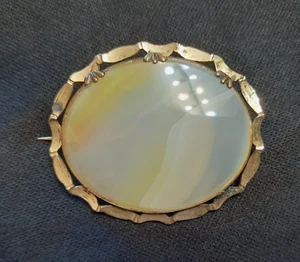 Victorian Brooch Pin Beautiful Cream Translucent Agate Gold Filled Over Brass. - Picture 1 of 5