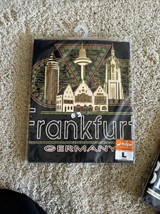 VTG Smile 80’s Frankfurt Germany Souvenir Tee T-Shirt Sz Large Black NIP New - Picture 1 of 4