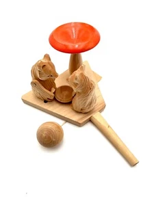 Russian Wooden Paddle Toy, Hand Made From USSR Bear And Bear Cub Vintage Style - Picture 1 of 4