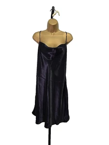 Gilligan OMalley Chemise Slip Dress Womens Med Black Satin Drape Neck Racerback - Picture 1 of 7