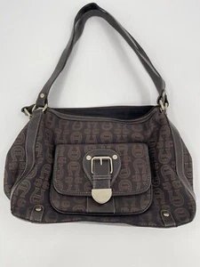 Etienne Aigner Brown Black Heavy Canvas Buckle Handbag Purse Shoulder Bag - Picture 1 of 16
