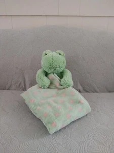Frog Plush and Blanket 2pc Gift Set Green w/ Pink Polka Dots Bean Sprout - Picture 1 of 13
