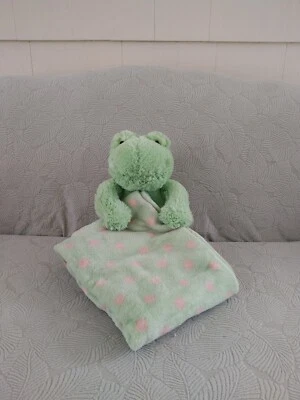 Frog Plush and Blanket 2pc Gift Set Green w/ Pink Polka Dots Bean Sprout - Image 1 of 4