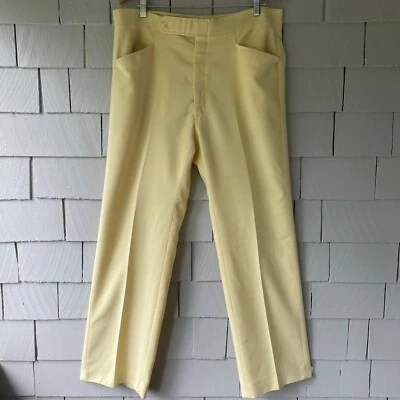 70s Vintage Haggar Expandomatic Sunny Yellow Poly Mens Golf Pants Size 36 x 31.5 - Image 1 of 4