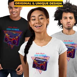 Cool Retro Old Cassette Boombox Tape Player Nostalgia Gift T-Shirt Birthday Tee - Picture 1 of 28