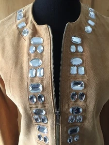 Boston Proper camelfarbene Wildleder- und Strassjacke mit Reißverschluss Größe 4 - Bild 1 von 9