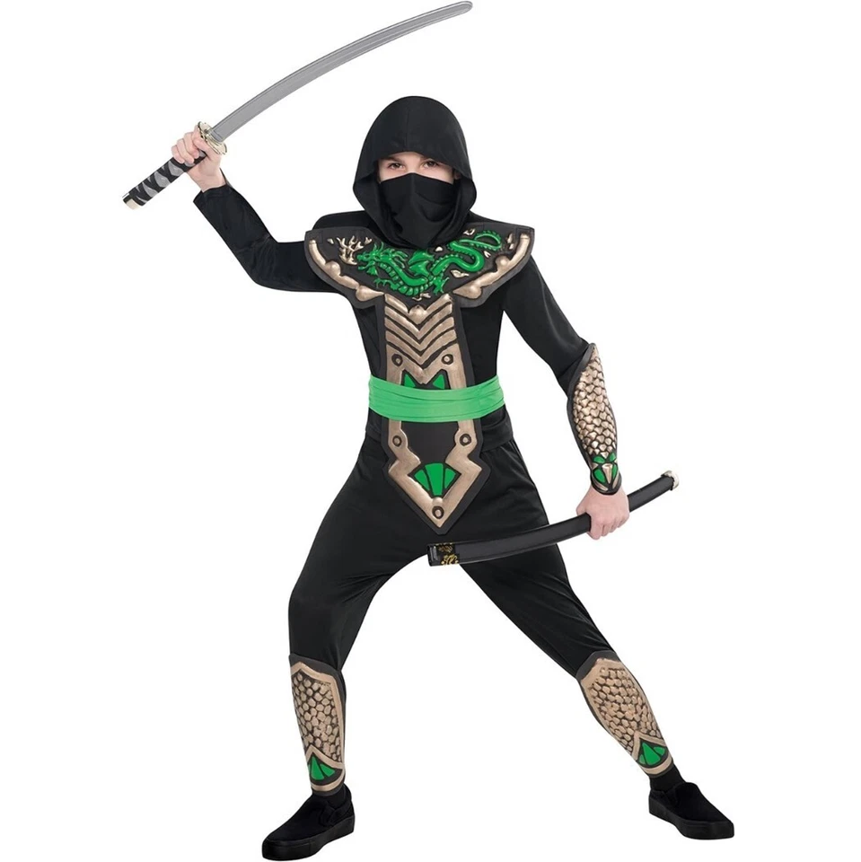 Amscan 997023 Green Dragon Ninja Costume c/w Face Scarf & Hood Age 6-8 Year BNWT - Image 1 of 1