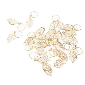 30pc Golden Leaves Pendant Metal Circlets for Braids DIY - Picture 1 of 4
