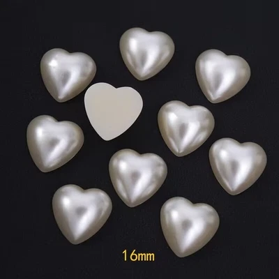 50 Ivory Acrylic Half Pearl FlatBack Heart Bead 16X16mm Scrapbook Craft - Image 1 of 4