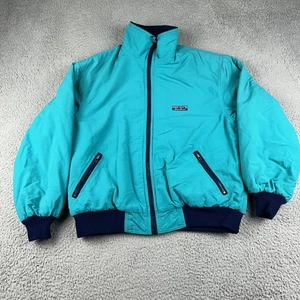 Vintage Eddie Bauer Jacket Womens Medium Teal Blue Nylon Bomber Fleece USA 90s - Picture 1 of 13