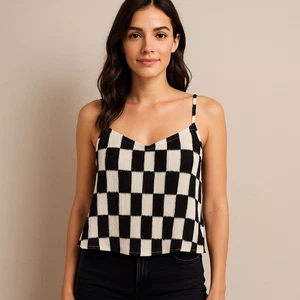 Canotta donna Vans media nera bianca a quadri testurizzata cami Y2K skater  - Foto 1 di 10