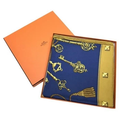 HERMES Bufanda 90 Carre Key Pattern Seda Auténtico con Caja - Imagen 1 de 4