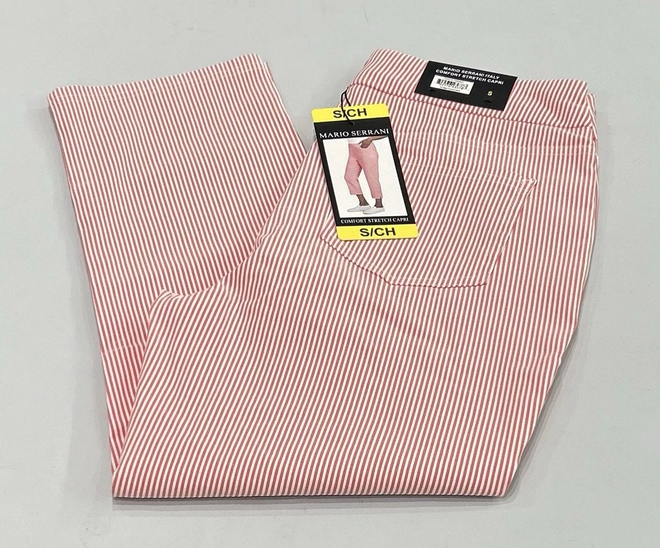 Mario Serrani Comfort Stretch Ladies' Pull-on Capri Tomato/Ivory XL