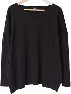 PLANET by Lauren G Pima Cotton RAW EDGE BOXY TEE Long Sleeve Top SZ O/S Black - Picture 1 of 4