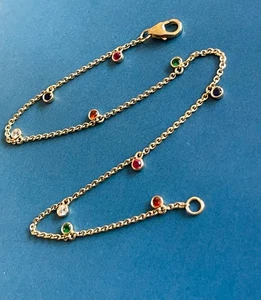 9ct Yellow Gold  Anklet  Ankle Bracelet with Coloured Gemstones - Picture 1 of 10