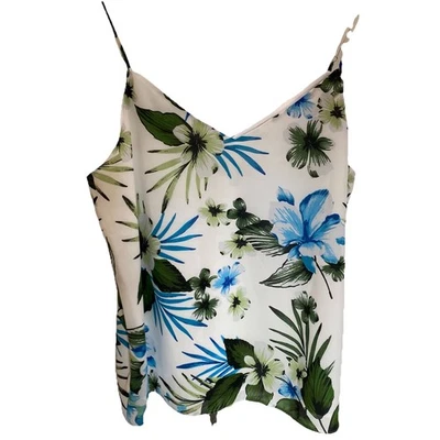 Cami Estampado Floral Tropical Banana Republic Blanco Azul Verde Talla Mediana Usado en Excelente Condición Foto 1 de 4