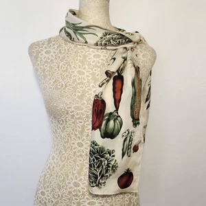 Talbots Women's 100% Silk Multi- Color Vegetable Novelty Print Rectangle Scarf - Picture 1 of 13