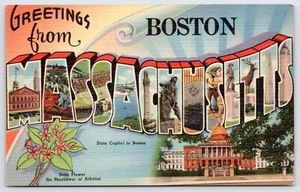 Postcard Greetings From Boston, Large Letter, Massachusetts Unposted - Picture 1 of 2