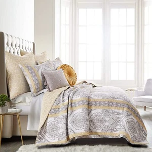 Levtex Home Ives Quilt Set Full/Queen Quilt Two Standard Pillow Shams, Grey/... - Picture 1 of 4