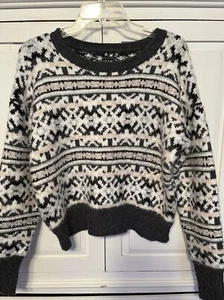 Vintage Gap Sweater Woman Medium Soft White Gray Print Boxy Relaxed Fit - Picture 1 of 5