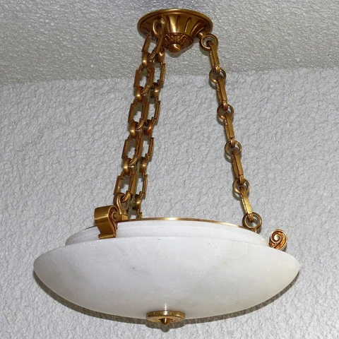 VINTAGE REAL ALABASTER PENDANT LIGHT FIXTURE 18" IN DIAMETER CIRCA 1970S Cover