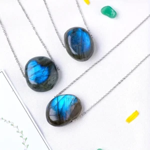 1Pc Vintage Natural Labradorite Pendant Necklace Jewelry Unique Men Women Gift - Picture 1 of 10