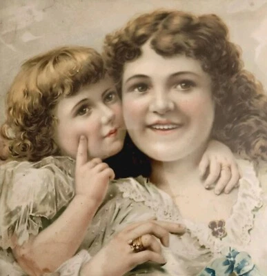 Arte enmarcado en madera litografía victoriana de la década de 1880 hermosas hermanas ornamentadas 16x13"  Foto 1 de 4