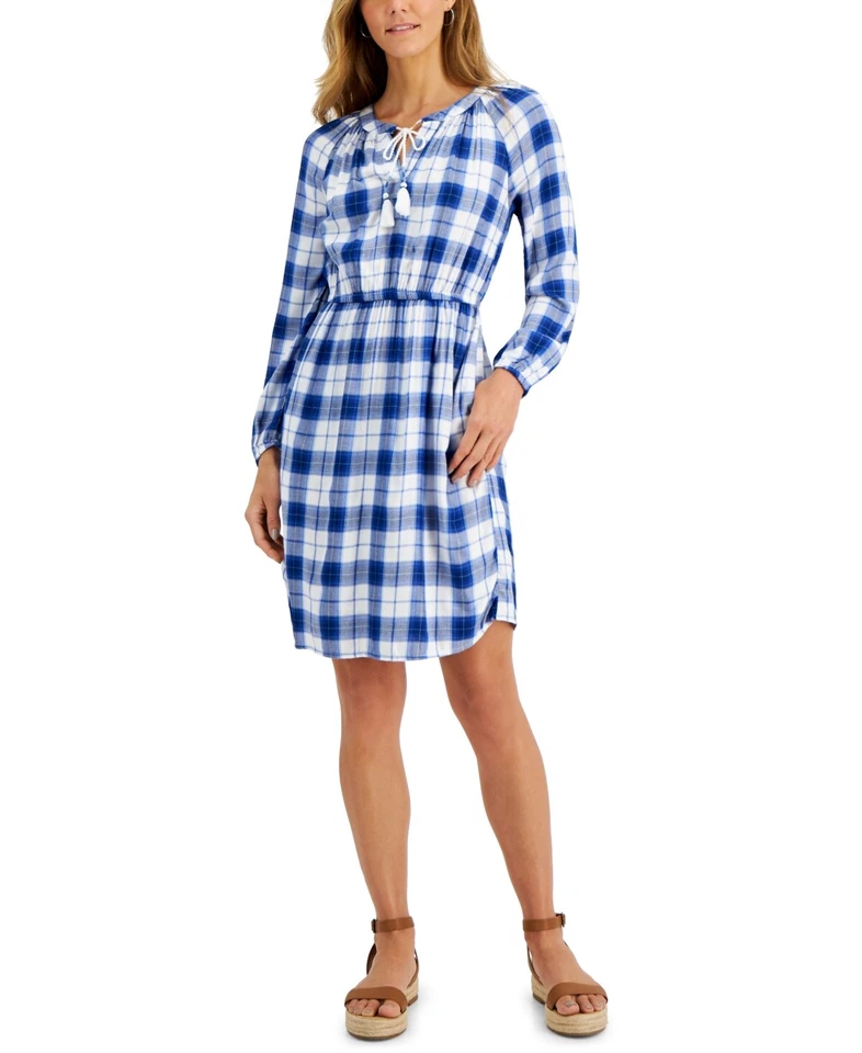 MSRP $60 Style & Co Petite Plaid-Print Shirt Dress Navy Size PXL - Image 1 of 1
