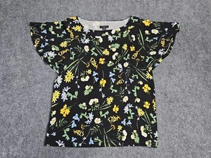 Ann Taylor Petite Medium Black floral short sleeved Blouse - Picture 1 of 10