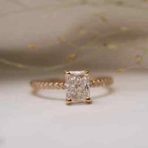 1.70 Ct Radiant-Cut VS1/G Lab Grown Diamond Solitaire Wedding Ring 14K Rose Gold - Picture 1 of 9