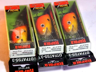 Lote de 3 señuelos de buceo Rapala de buceo a grasa DTFATSS-3 GFR (6 cm/14 g) 3' color raro - NOS Foto 1 de 4