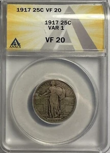 1917 P Type 1 Standing Liberty Quarter - ANACS VF-20 - (1019/MLX) - Picture 1 of 4