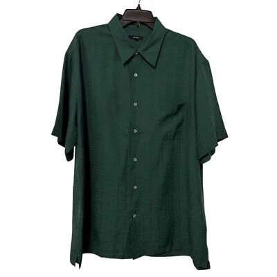 Alfani 100% Silk Short Sleeve Button Front Textured Shirt Green Size XL - Image 1 of 4