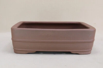 Japanese Bonsai Pot Tokoname KIZAN 11.6"(29.5cm) Brown Unglazed Rectangle I233 - Image 1 of 4