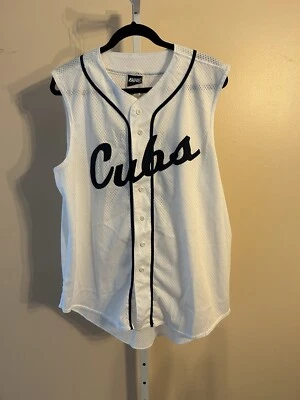 Camisa CUBS Blanca Sin Mangas Blanca Azul Marino Jersey Botón Bicicleta Marca Talla L Béisbol Foto 1 de 4