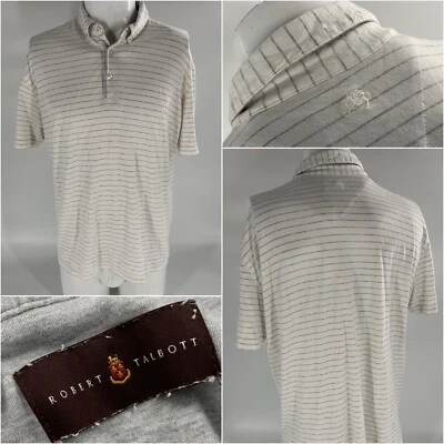 Camisa Polo Robert Talbott Hombre L Blanco Gris Rayas 100% Algodón Md Perú YGI E3-48 Foto 1 de 4