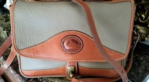 Dooney & Bourke Taupe Pebbled/Brown Leather Turn Lock Flap Satchel - Picture 1 of 9