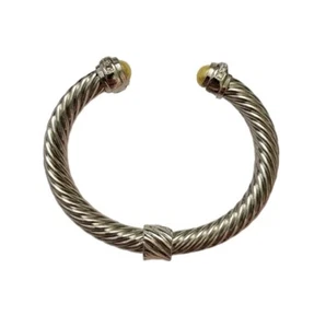 Silvertone Braided Cuff Bracelet Faux Pearl Crystals 2.5" Diameter - Picture 1 of 4